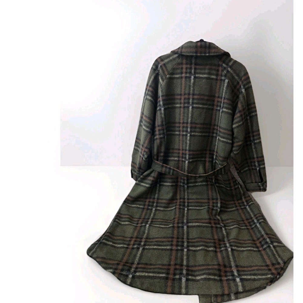 ELOQUII Long Plaid Belted Shacket Coat Green Brown Button Front Plus 18/20 - Picture 8 of 11